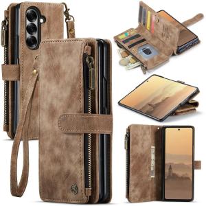 Luxury Business Multi Card Zipper Flip Wallet Leather Case for Samsung Z Fold 8 Ultra 7 Shockproof for Magsafe Book Stand Cover