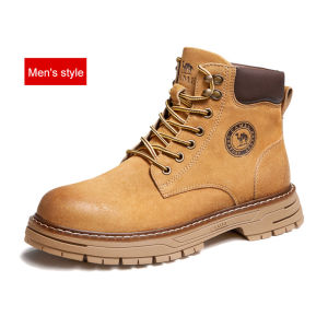 Cameljeans Martin Boots Men Autumn and Winter High Top Outdoor Genuine Leather Plus Velvet Short Boots