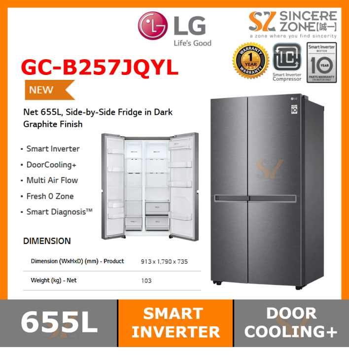 LG GCB257JQYL 655L, SIDEBYSIDE FRIDGE IN DARK GRAPHITE FINISH