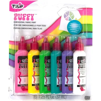 Authentic Tulip Pack of 6s Dimensional Puffy Fabric Paints Permanent and machine washable on fabric Paint wont crack