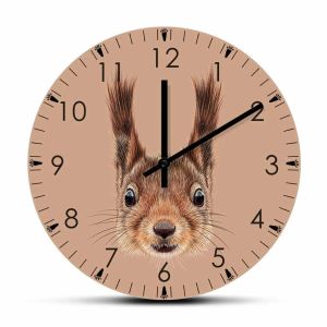 xpkQ Squirrel Portrait With Paws Silent Non Ticking Round Wall Clock For Nursery Woodland Animals Home Decor Wall Watch 9Q4T2