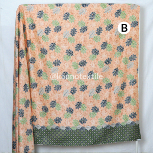 Kain Batik Halus Semi Sutra BH104 Motif Daun Warna Pink/Oren