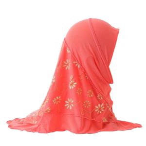 ETUALE Elastic Solid Small Girl Hijab Flower Net Pull On Instant Headscarf Can Fit Cotton Islamic Scarf Shawl 2-6 Years Old
