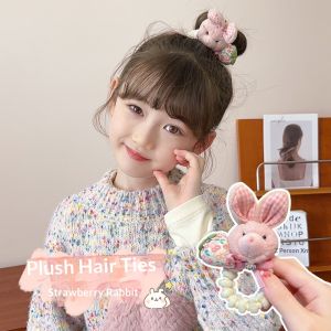 TUmama Dây buộc tóc gấu vải bông dễ thương với thiết kế hình dâu tây băng đô co giãn mềm cho bé gái mũ nón hoạt hình đáng yêu