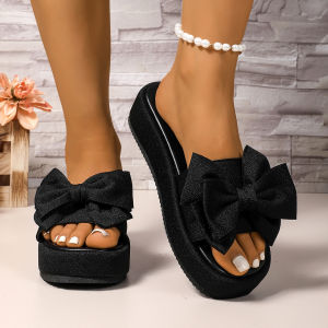 Plus-Size Spring-Summer New WomenS Shoes Thick-Soled Slip-On Sandals With Bow For Outdoor Wear In Stock