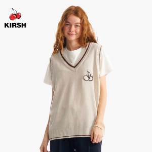 [KIRSH] MIDDLE CHERRY V-NECK KNIT VEST | 23SS | Korean | Korean Style | Korean Knit | Korean Brand | korean style | korean fashion | Korean Vest | Korean Women Sweater | Women top | Korean cotton top | Korean sweatshirt