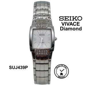 SEIKO Ladies Diamond Watch SUJ439P Women Silver Tone Bracelet Dress Watch with Diamonds