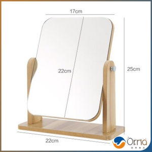 Orna กระจกแต่งหน้าหมุนปรับองศาได้ ขอบอัดทำด้วยไม้  มี 2 ขนาดให้เลือก Makeup mirror