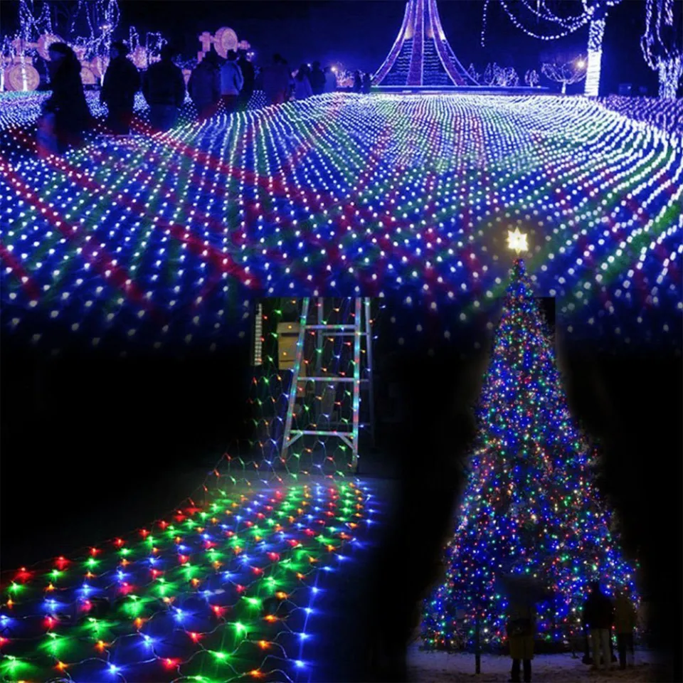 Led Outdoor Waterproof Sunscreen Fishing Net Mesh Light String, Star  Shaped, Flashing, For Christmas Decoration