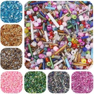 30g/Lot approx 1000pcs Mixed Shapes Sizes Glass Seedbeads Multi Colors Round Bugle Glass Bead For DIY Jewellery Craf Making Garment Beading Embroidery Accessories