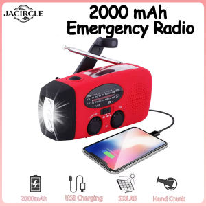 JACIRCLE 2000 MAh Emergency Radio with LED Lights Radio USB Solar Charging Light Outdoor Travel Portable Rechargeable FM/AM Radio