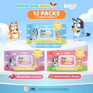 Moose Gear Baby x Bluey Premium Wipes All Scent 12PACKS 1BOX (4Mixed Berry 4Watermelon 4Pure Water)