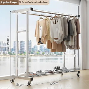 304 Stainless steel clothes drying rack Double-pole movable floor-standing windproof clothes rack Foldable Cloth Hanger Baju Rak Baju ampaian
