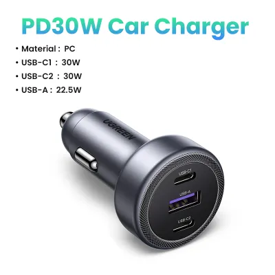 UGREEN PD 30W Car Charger Fast Charging for SAMSUNG S25 Ultra 24 ultra s22 iPhone 15 16 14 pro max Black