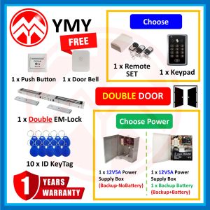 YMY [ DOUBLE EM-LOCK KEYTAG ] WiFi TUYA APP SECURITY DOOR ACCESS SYSTEM FingerPrint DOUBLE ELECTROMAGNETIC LOCK (EM-LOCK) PACKAGE with 12V 5A POWER SUPPLY BOX AND 12V 7AH Backup Battery
