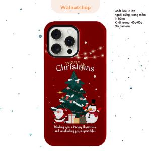 Ốp Iphone hình ông Già Noel - Merry Christmas nền đỏ đón Giáng Sinh ấm áp. Ốp lưng 1 lớp và 2 lớp in bóng sác nét