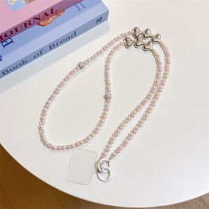 SWEOLQ Diagonal Lanyard Heart Mobile Phone Lanyard Beaded Anti-loss Crossbody Phone Chain Outdoor Carrying Lanyard Bag Chain DIY Mobile Phone Chain Hanging Decoration