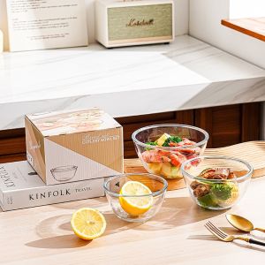 3PCS Heat Resistant Glass Bowl Transparent Thick Salad Baking Household Egg Cake Bowl Tableware 玻璃碗 沙拉碗