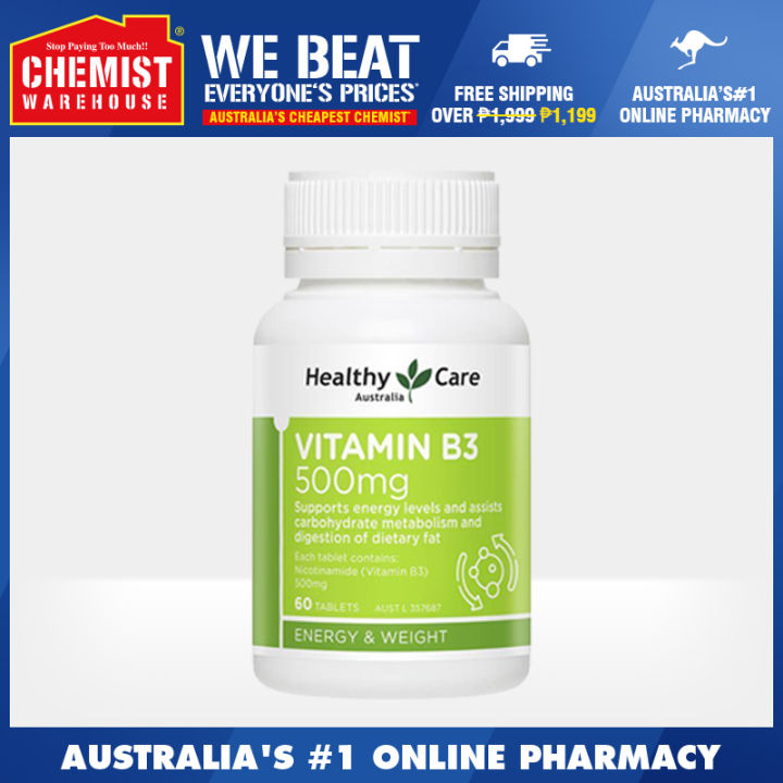 Healthy Care Vitamin B3 500mg 60 Tablets Aids Glucose & Carbohydrate