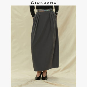 Giordano Women Pleated Contrast Color Band Waist Woven Peplum Skirt Free Shipping 18465830