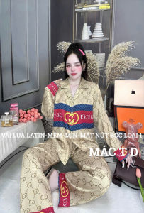 Đồ bộ tay dài lụa latin cao cấp + nút bọc mẫu mới  trẻ trung sang chảnh