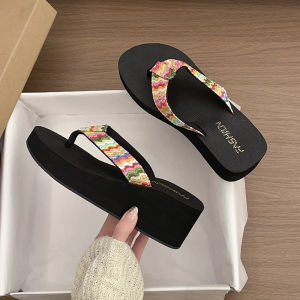 [Free Shipping] Fashionable And Versatile WomenS Flip-Flops Platform Sandals Wedge-Heeled Thick-Soled Sandals For Summer Beach Wear Medium-Heeled Vacation Slippers