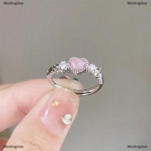 [COD] Modingdue Color Ring Pink Heart Opal Creative Finger Ring Vintage Aesthetic Cute Punk Rings For Women Charm Jewelry Accessories