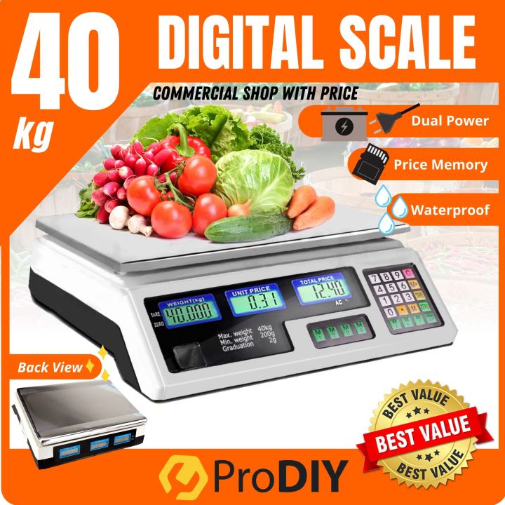 40kg Electronic Digital Scale Price Computing Rechargeable Automatic