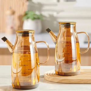 THREADJOY Leakproof Cooking Oil Bottle Large Capacity Rubber Base Glass Oil Cruet Container Food Grade Heat-resistant Vinegar Jug Kitchen