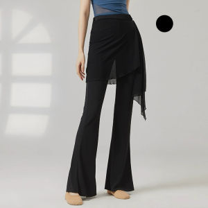 Modern Dance Pant Women Long Microflared Latin Trousers Mesh Wrap Skirt Classical Practice Costume Stage Line Dancewear Female