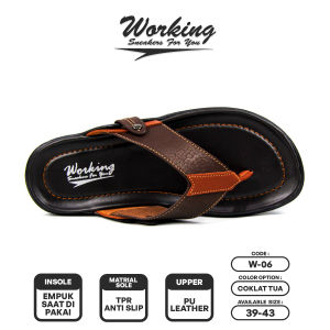 Sandal Pria Kulit Working W-06 / Sandal Jepit Pria Kekinian Casual Distro