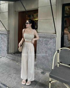 Quần ống rộng nữ thắt dây chất ruby cao cấp. Quần ống rộng nữ đai dây nơ cách điệu-XMTĐ-mã 1109
