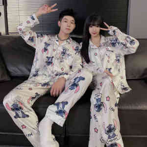 Kawaii Stitch Couple Pajamas Woman Men Spring Autumn Cute Long Sleeved Kuromi Pyjamas Sets Loose Home Wear Trousers Suit Gift