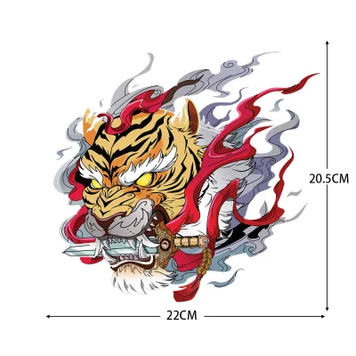 2PCS Left and Right White Tiger Reflective Stickers Yellow Tiger Waterproof Motorcycle Fuel Tank Stickers Fudamo Window Decoration Car Modification Stickers