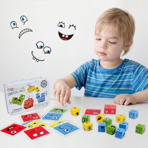 Children puzzle game Face Change Rubiks Cube emoji matching tiktok kids toy montessori wooden building blocks 变脸魔方积木