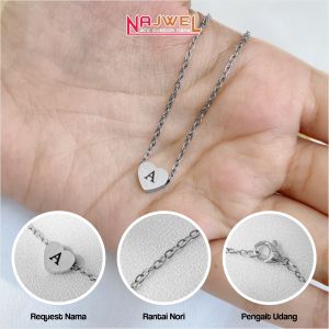 Alice Necklace Kalung Ukir Inisial Nama Liontin Love Titanium Stainless Steel Wanita Premium Rantai