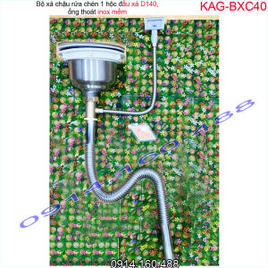 Bộ xả chậu rửa chén 1 hố inox 304 KAG-BXC40 chậu lỗ thoát D140 bộ ống thoát bồn rửa bát 1 hộc to chất liệu SUS304 siêu bền thoát nước nhanh sử dụng tốt