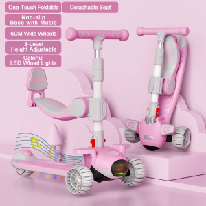Kid Scooters with footrest Dual use standing & sitting Adjustable 3-speed Reinforced base For Ages 2–12