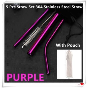 5 Pcs Straw Set 304 Stainless Steel Straws Drinking Straws Straight & Curve Reusable Washable Metal Drinking Straw