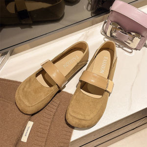 Free Shipping Retro-Style Suede Shoes For Women 2026 Spring New Collection Flat-Soled With A Single Strap Soft Sole Versatile And Shallow-Toe Design