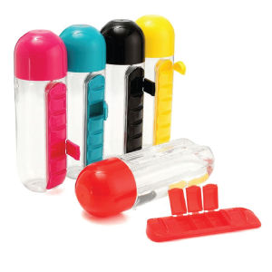 600ML 2in1 Water Bottle Pill & Vitamin Organizer Medicine Storage Box