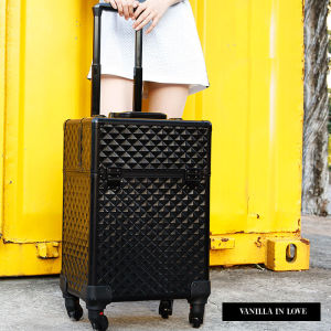 NG10 กระเป๋าเครื่องสำอางขนาดใหญ่ ล้อลาก กระเป๋าช่างเล็บ Vanilla in love สีดำลายนูน