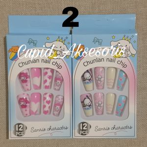 KUKU PALSU ANAK DAN DEWASA / KUKU MAINAN / NAIL ART MOTIF SANRIO KUROMI / MY MELODY / CINNAMONROLL