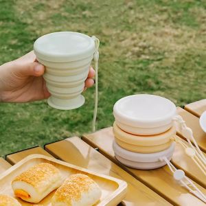 200ml Portable Silicone Folding Water Cup Outdoor Heat Resistant Mug with Lid Reusable Portable Drinking Mugs for Travel Camping