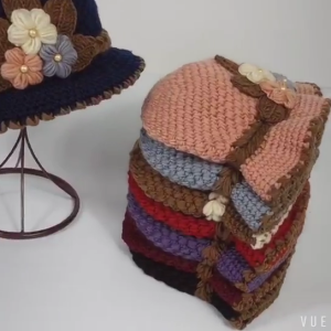 Handmade Knit Bucket Hat for Woman Teenagers Outdoor Floppy Flower Fisherman Hat Wide Brim Winter Autumn Travel Hat