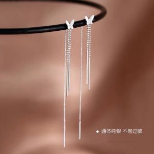 s925纯银蝴蝶耳线女新款小众设计感长款流苏耳坠银饰s925 sterling silver butterfly earrings womens new style niche design long fringed eardrop silver jewelry