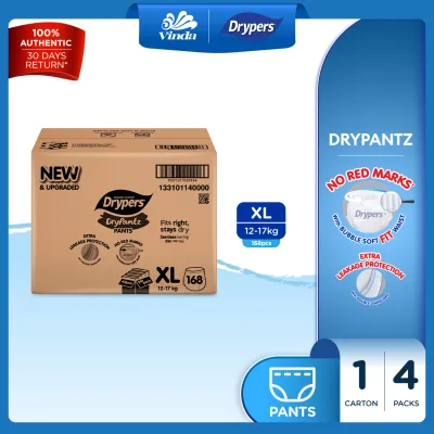 [UPGRADED] Drypers DryPantz Baby Diapers M58/ L48/ XL42/ XXL36/ XXXL20/ XXXXL18 (4 Packs) - Bubble Soft Fit Waist Baby Pants