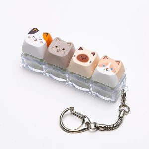 KEBIDU Mini Mechanical Keyboard Keychain LED Glow Cat Shape Stress Reliever Portable Bag Charm Creative Gift For Kids Adults Gamers