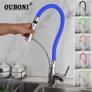LDIES Kitchen Sink Faucet Solid Brass Swivel Universal Pull Down Spray Faucets Hot Cold Mixer Tap Multi Colored Styles Q5K9H