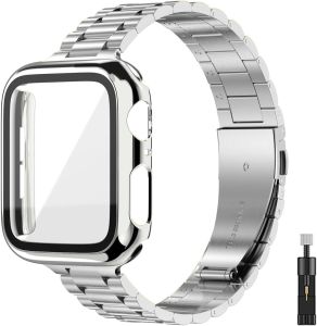 for Watch Band Women 38mm 40mm 41mmm 42mm 44mm 45mm with Face Cover Metal Stainless Steel for iwatch Band Series 9 8 7 6 5 4 3 2 1 SE.